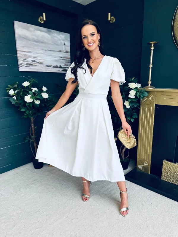 Midi dresses with pleated skirts for a timeless and elegant appeal Sofia Pearl Embellished Occasion Dress White Midi dresses with pleated skirts for a timeless and elegant appeal Sofia Pearl Embellished Occasion Dress White