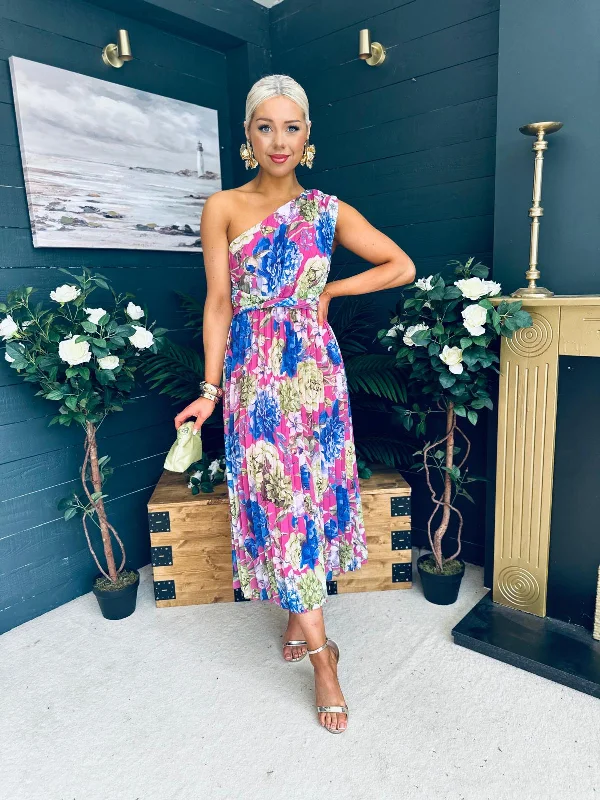 Midi dresses with lace - up fronts for a unique and adjustable style Kimberly One Shoulder Midi Dress Fuchsia Midi dresses with lace - up fronts for a unique and adjustable style Kimberly One Shoulder Midi Dress Fuchsia