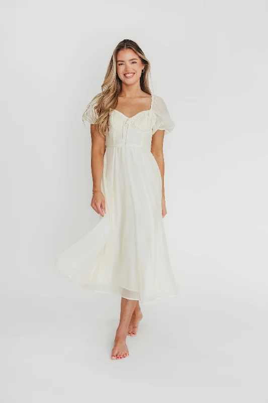 Midi dresses with metallic threads for a glamorous evening event Stevie Bustier Midi Dress in Cream Midi dresses with metallic threads for a glamorous evening event Stevie Bustier Midi Dress in Cream