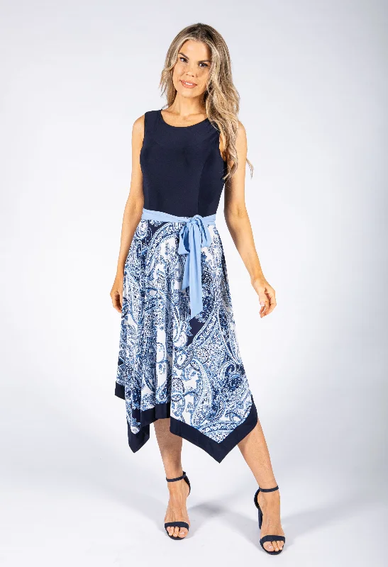 High - low midi dresses with geometric patterns for a modern party Handkerchief Hem Printed Dress