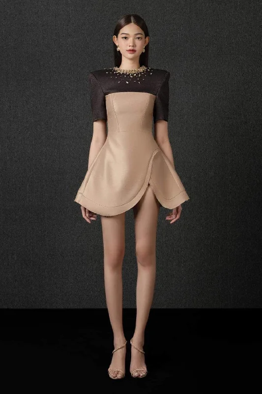 Cotton mini dresses for a comfortable everyday option Ainsley Fit and Flare Round Neck Taffeta Mini Dress
