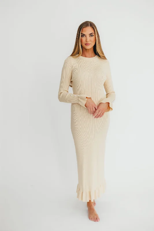 Midi dresses with lace - up fronts for a unique and adjustable style Mason Bow Tie Sweater Maxi Dress in Butter Cream Midi dresses with lace - up fronts for a unique and adjustable style Mason Bow Tie Sweater Maxi Dress in Butter Cream
