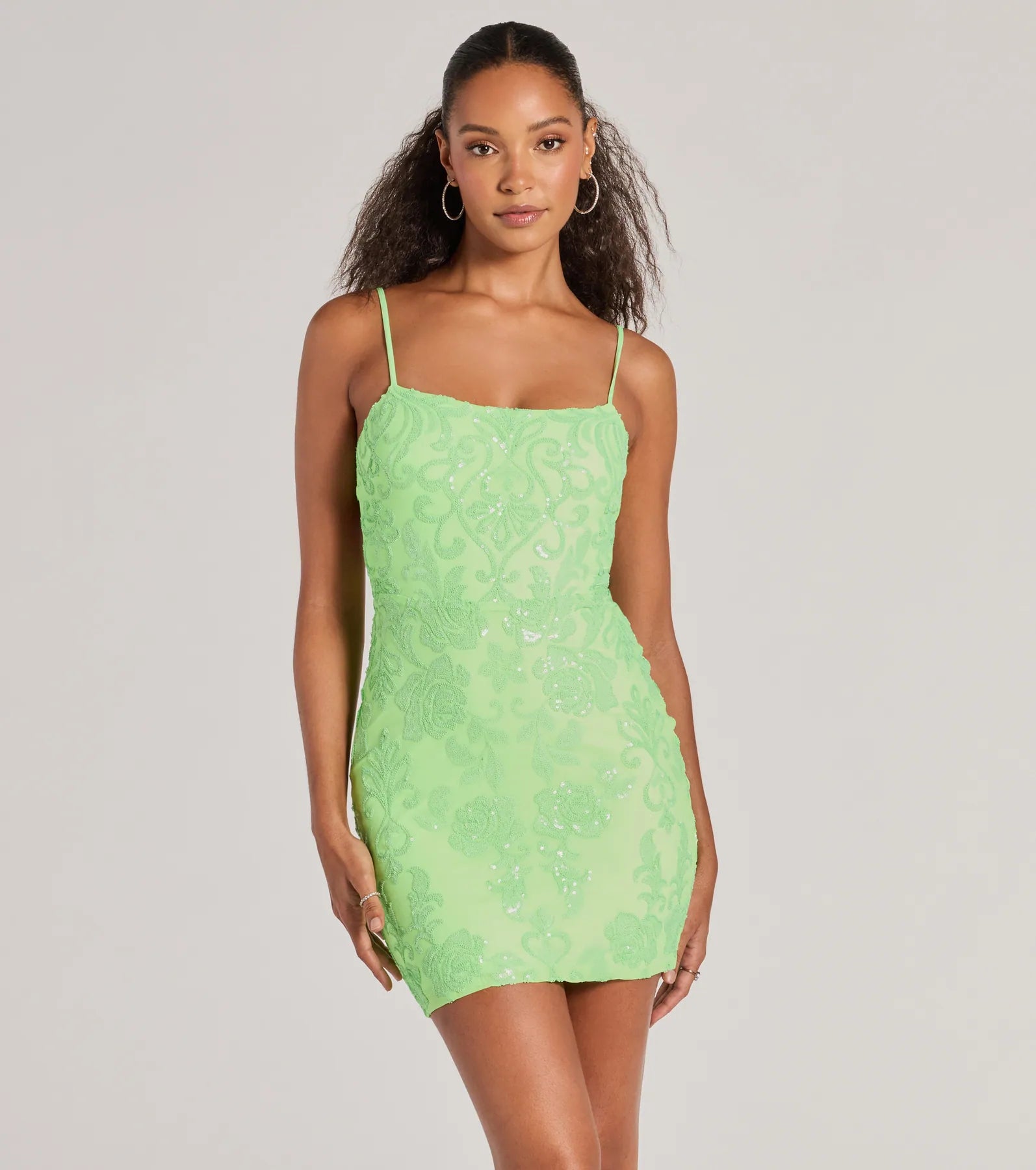 Mini dresses with wrap - around styles Tegan Cutout Bodycon Sequin Mini Dress