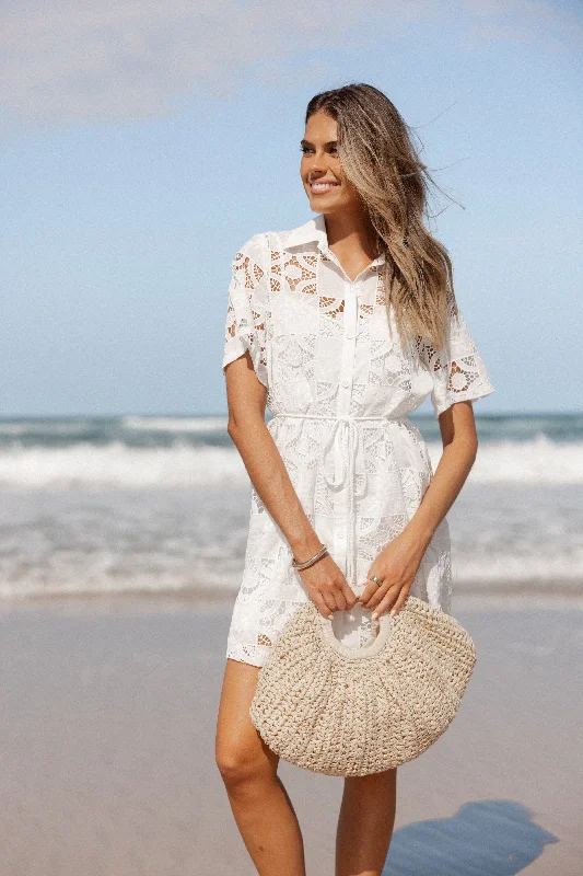 Sheer mini dresses with lace inserts Lucinda Mini Dress - White