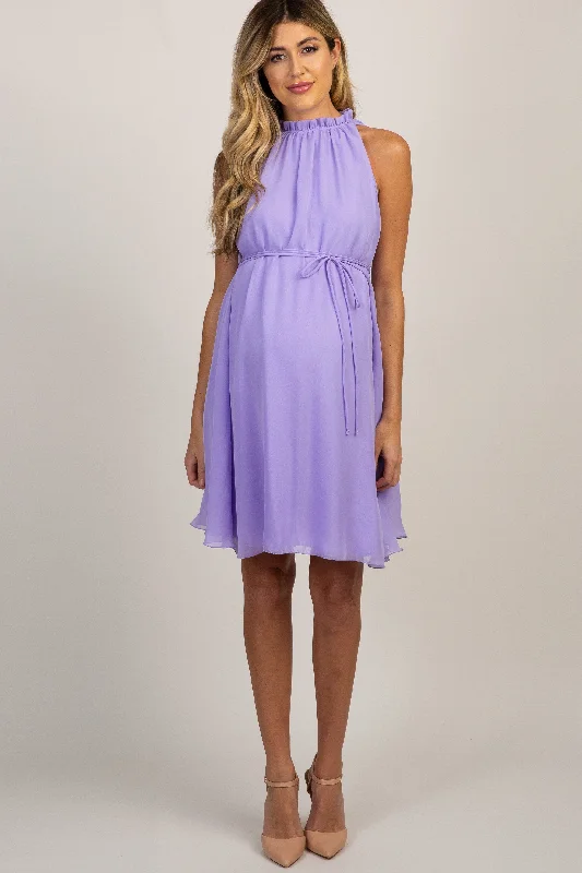 Mini dresses with cut - out details for a trendy look PinkBlush Lavender Chiffon High Neck Maternity Dress Mini dresses with cut - out details for a trendy look PinkBlush Lavender Chiffon High Neck Maternity Dress