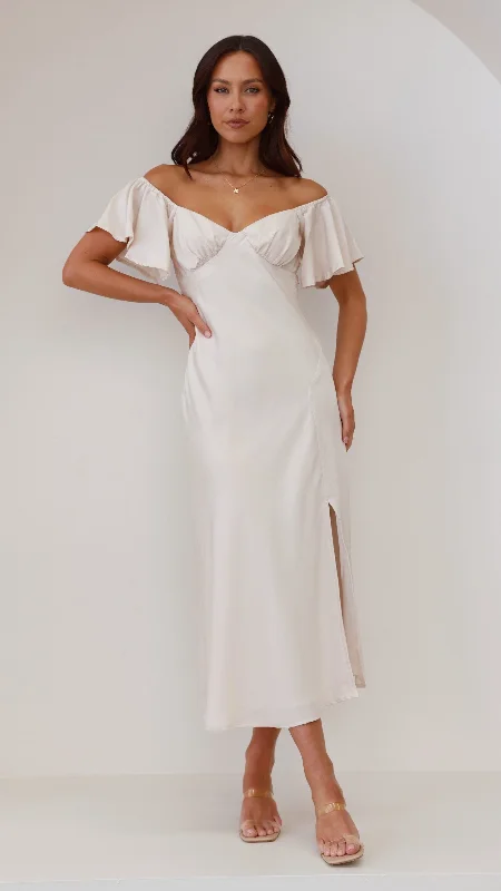 High - low midi dresses with geometric patterns for a modern party Louisa Midi Dress - Ivory High - low midi dresses with geometric patterns for a modern party Louisa Midi Dress - Ivory
