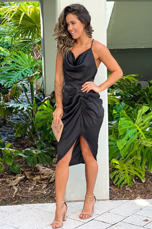 Mini dresses with mesh panels for a sexy and trendy look Black Satin Mini Dress