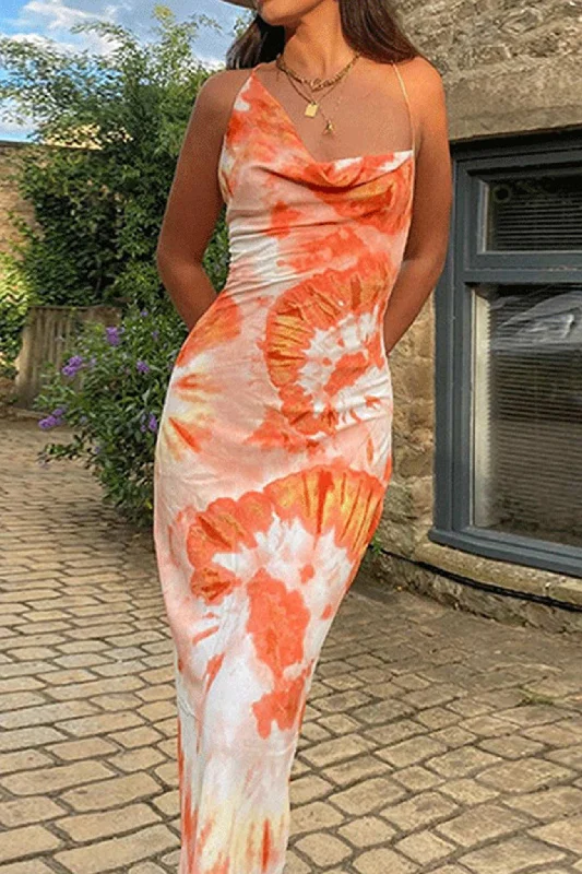 Midi dresses with off - the - shoulder necklines for a flirty look Tie-dyed Cowl Neck Crisscross Tie-back Cami Dress Midi dresses with off - the - shoulder necklines for a flirty look Tie-dyed Cowl Neck Crisscross Tie-back Cami Dress