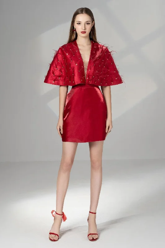 Mini dresses with cold - shoulder designs Cherie A-line V-Neck Taffeta Mini Dress