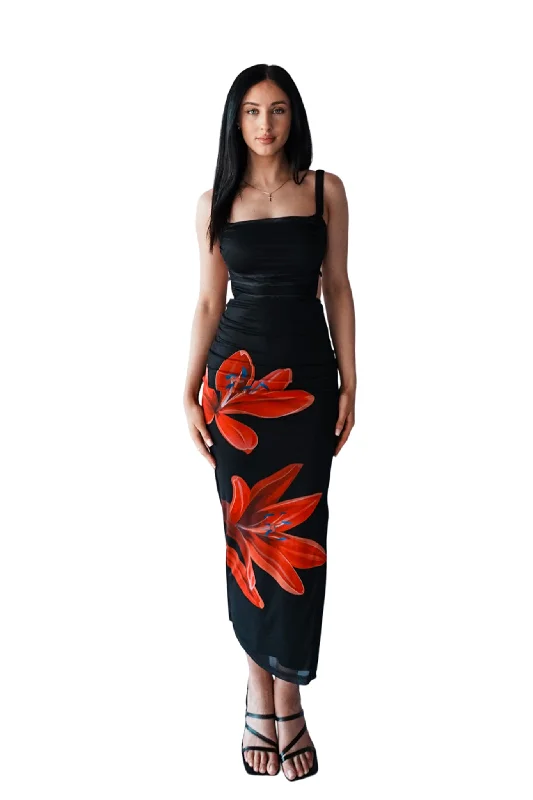 Midi dresses with ruffled hems for a romantic date night Elly Midi Dress - Black