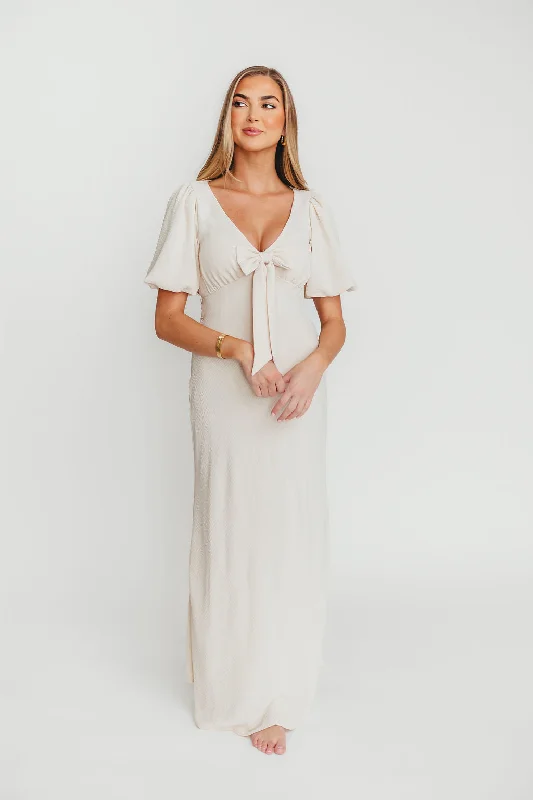 Midi dresses with button - down skirts for a unique and functional design Selena Bow Front Maxi Dress in Ivory Midi dresses with button - down skirts for a unique and functional design Selena Bow Front Maxi Dress in Ivory