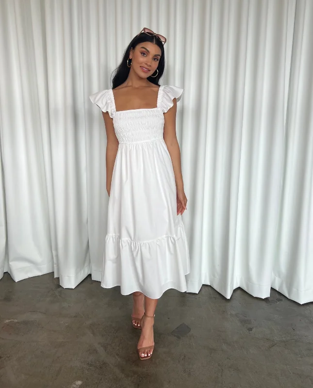 Midi dresses with pleated skirts for a timeless and elegant appeal CALL ME BABY MAXI DRESS -WHITE