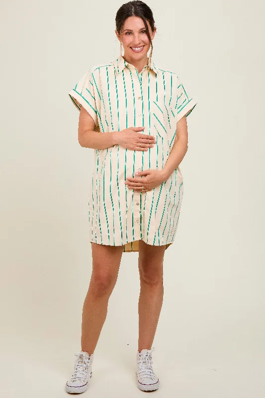 Mini dresses with belted waists for a defined silhouette Cream Striped Maternity Shirt Mini Dress Mini dresses with belted waists for a defined silhouette Cream Striped Maternity Shirt Mini Dress