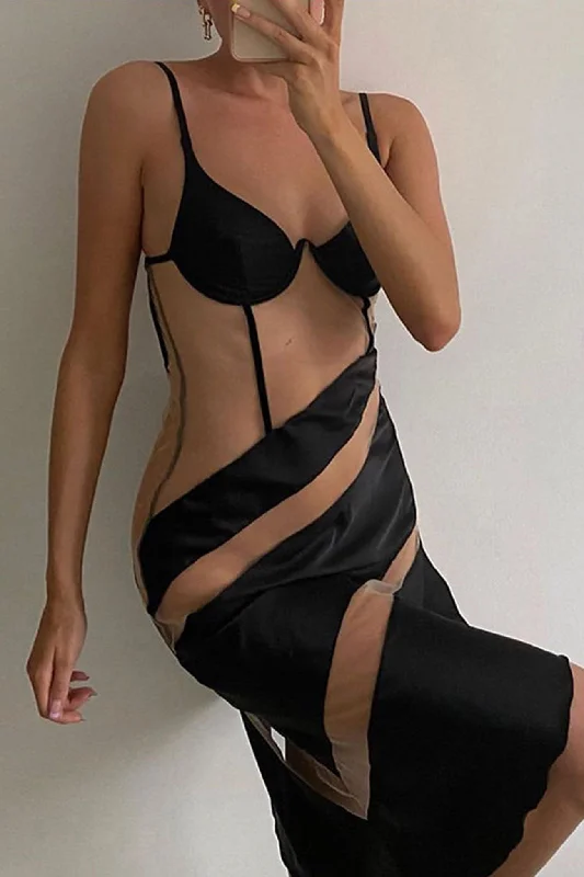 Midi dresses with animal prints for a bold and confident appearance Mesh Contrast Irregular Cami Dress Midi dresses with animal prints for a bold and confident appearance Mesh Contrast Irregular Cami Dress