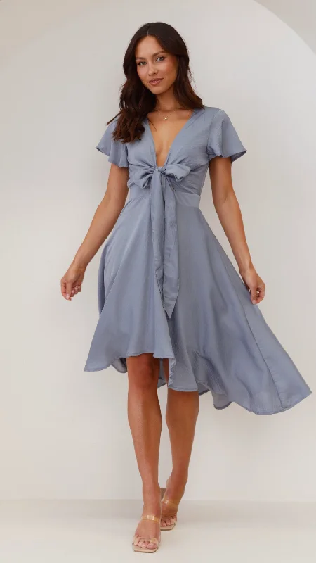 Midi dresses with asymmetric hems for a fashion - forward and dynamic appearance Sunny Daze Dress - Steel Blue Midi dresses with asymmetric hems for a fashion - forward and dynamic appearance Sunny Daze Dress - Steel Blue