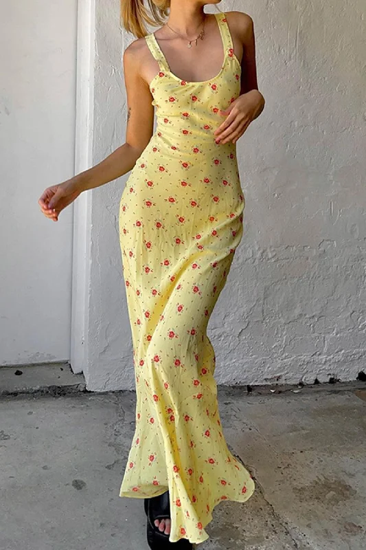 Midi dresses with sheer panels for a touch of allure Yellow Scoop Neck Floral Tank Dress Midi dresses with sheer panels for a touch of allure Yellow Scoop Neck Floral Tank Dress