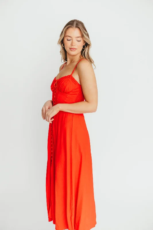 Wrap - style midi dresses in silk for a sophisticated office look Nevaeh Corset Midi Dress in Red Rouge Wrap - style midi dresses in silk for a sophisticated office look Nevaeh Corset Midi Dress in Red Rouge
