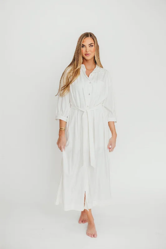 Midi dresses with patchwork patterns for a one - of - a - kind style Evelyn Midi Shirt Dress in Off-White - Nursing Friendly Midi dresses with patchwork patterns for a one - of - a - kind style Evelyn Midi Shirt Dress in Off-White - Nursing Friendly