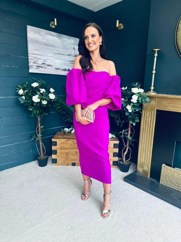 Sheath midi dresses with beaded embellishments for a formal occasion Rosie Bardot Occasion Dress Orchid