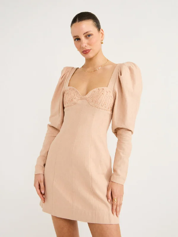 Mini dresses with belted waists for a defined silhouette Clea Leyla Embroidered Mini Dress in Dusty Salmon Mini dresses with belted waists for a defined silhouette Clea Leyla Embroidered Mini Dress in Dusty Salmon