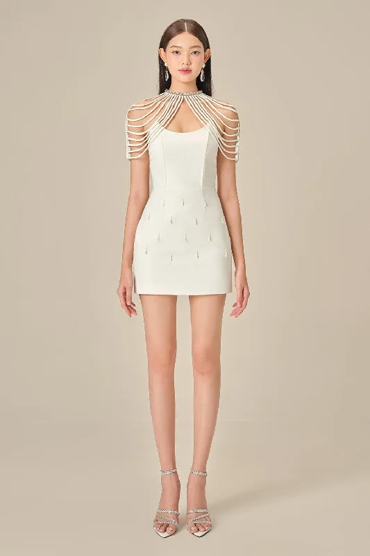 Mini dresses with ruched bodices for a feminine touch Elodie Sheath High Neck Polycotton Mini Dress