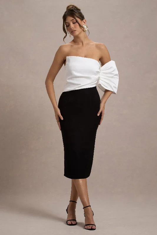 Midi dresses with keyhole backs for a flirty and unexpected detail Perception | Black and White Asymmetric One-Sleeve Midi Dress Midi dresses with keyhole backs for a flirty and unexpected detail Perception | Black and White Asymmetric One-Sleeve Midi Dress