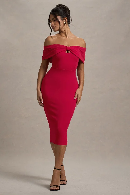 Midi dresses with empire waists for a flattering maternity option Hope | Red Bow Bardot Midi Dress