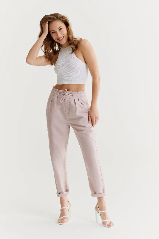 Tapered Leg Women's Wool Blend Trousers for WinterClaudia High Waist Paper Bag Chino Cropped Pants Dusty Rose Tapered Leg Women's Wool Blend Trousers for WinterClaudia High Waist Paper Bag Chino Cropped Pants Dusty Rose
