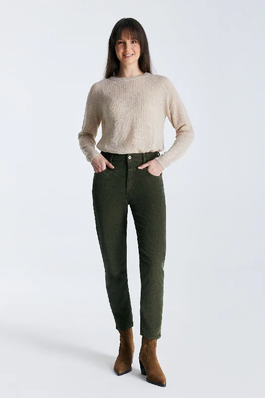 Cigarette Style Women's Printed Linen Blend Pants for Casual DaysVictoria Cord Mid Waist Pants Green Cigarette Style Women's Printed Linen Blend Pants for Casual DaysVictoria Cord Mid Waist Pants Green