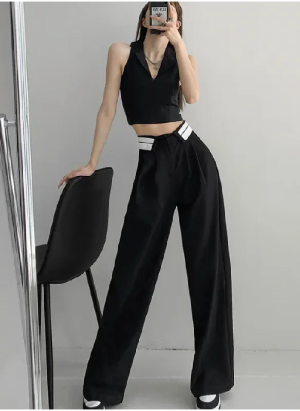 Plus Size Women's Patchwork - Design Jeans for a Unique AppearanceCollar Belt Korean Baggy Pant Plus Size Women's Patchwork - Design Jeans for a Unique AppearanceCollar Belt Korean Baggy Pant