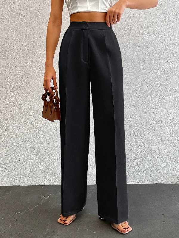 Bootcut Style Women's Stretch Denim Jeans in Dark WashFormal Pleated Wide Leg Trouser