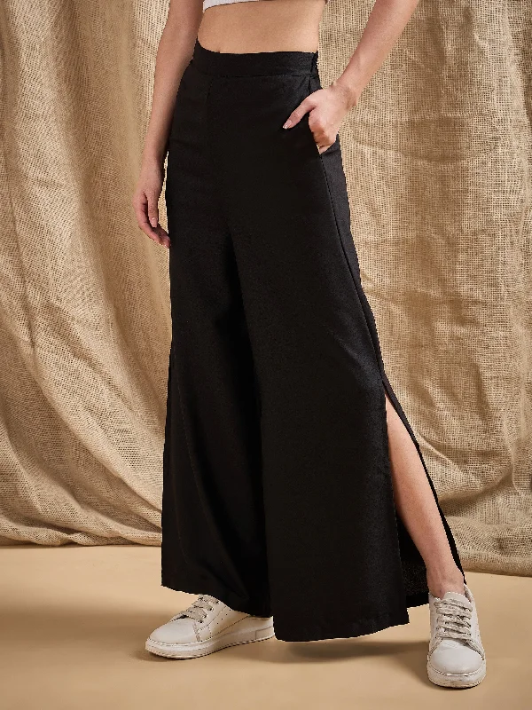 Ankle - Length Women's Printed Joggers for TravelingWomen Black Side Slit Peekaboo Comfort Pants Ankle - Length Women's Printed Joggers for TravelingWomen Black Side Slit Peekaboo Comfort Pants