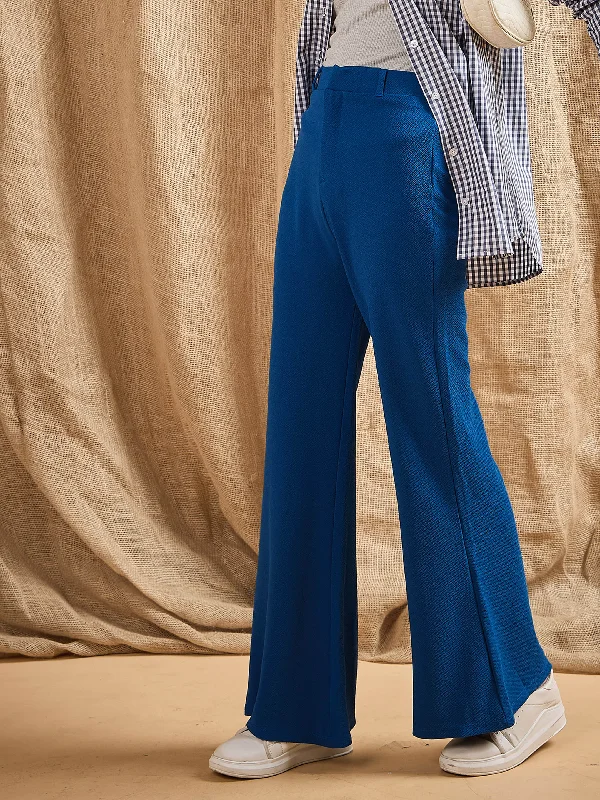 Tapered Leg Women's Wool Blend Trousers for WinterWomen Blue Bell Bottom Knitted Pants Tapered Leg Women's Wool Blend Trousers for WinterWomen Blue Bell Bottom Knitted Pants