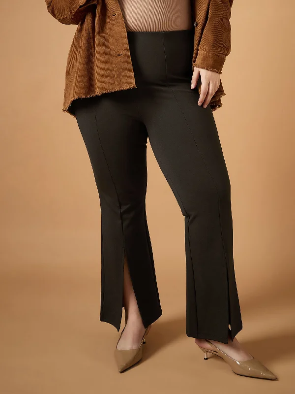 Palazzo Style Women's Printed Trousers in Bohemian PatternsWomen Brown Front Slit Detail Bell Bottom Pants Palazzo Style Women's Printed Trousers in Bohemian PatternsWomen Brown Front Slit Detail Bell Bottom Pants
