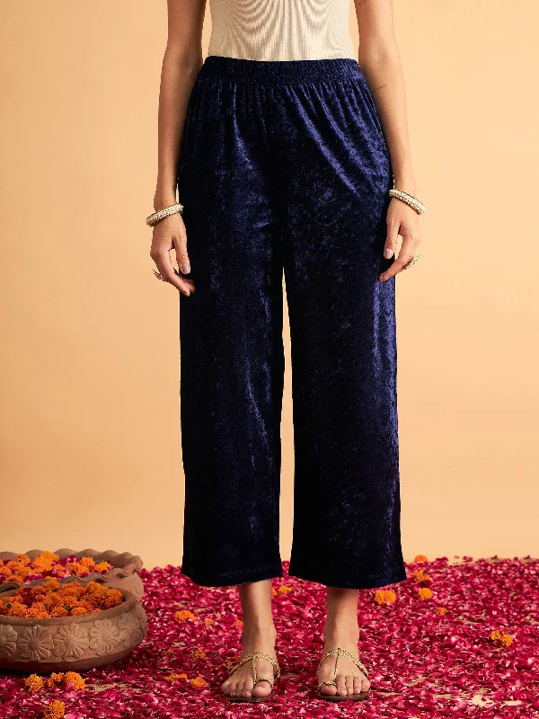 Plus Size Women's Elastic - Waist Culottes in Earth TonesWomen Navy Velvet Straight Pants Plus Size Women's Elastic - Waist Culottes in Earth TonesWomen Navy Velvet Straight Pants