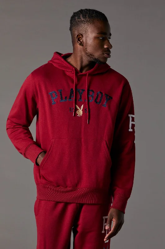 Women's cropped sweatshirt with a lace - trimmed hem for a romantic lookPlayboy Chenille Embroidered Fleece Hoodie Women's cropped sweatshirt with a lace - trimmed hem for a romantic lookPlayboy Chenille Embroidered Fleece Hoodie