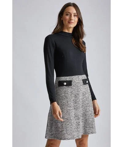 Long - Sleeve Women Dress in Velvet for a Luxurious Winter Look2 in 1 Boucle Skirt Dress