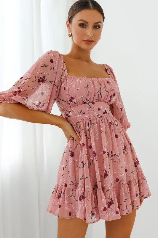 Long - Sleeve Women Dress in Velvet for a Luxurious Winter LookAbby Off-Shoulder Tie-Up Back Dress Floral Print Rose Long - Sleeve Women Dress in Velvet for a Luxurious Winter LookAbby Off-Shoulder Tie-Up Back Dress Floral Print Rose