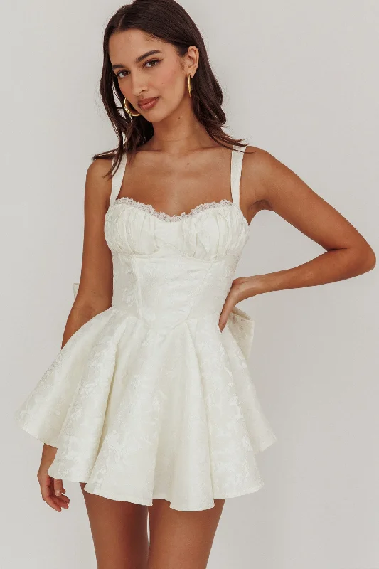 Shift Women Dress with a Simple and Classic Design for Everyday WearAll To You Jacquard Bow Romper White Shift Women Dress with a Simple and Classic Design for Everyday WearAll To You Jacquard Bow Romper White