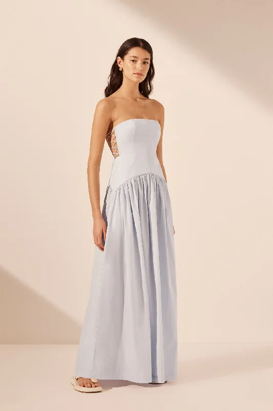 Halter Neck Women Dress to Show Off the Shoulders and NecklineAMADA LACE UP STRAPLESS MAXI DRESS - ICE BLUE