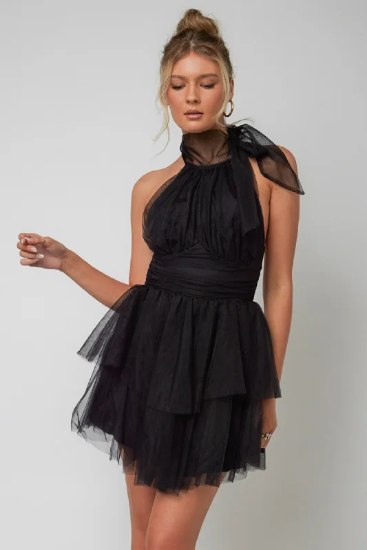 Mini Women Dress with a Short Hem for a Young and Trendy StyleAndria Halterneck Tulle Mini Dress Black Mini Women Dress with a Short Hem for a Young and Trendy StyleAndria Halterneck Tulle Mini Dress Black