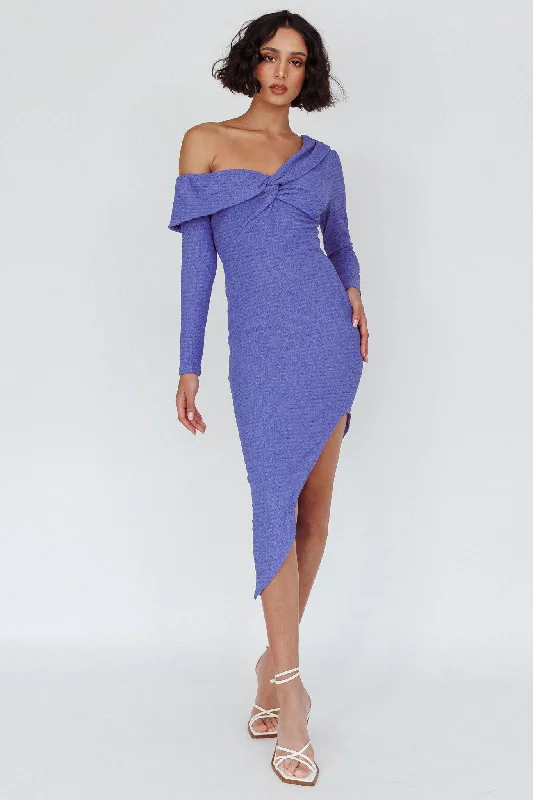 Lace - Embellished Women Dress for an Elegant and Sophisticated AppearanceAnnalora One-Shoulder Long Sleeve Midi Dress Blue Lace - Embellished Women Dress for an Elegant and Sophisticated AppearanceAnnalora One-Shoulder Long Sleeve Midi Dress Blue