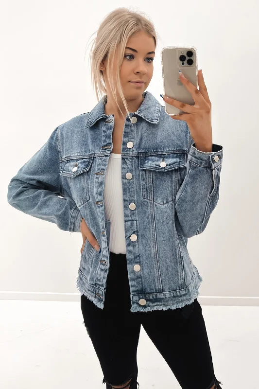 Hooded men jackets with a detachable faux - fur trim for added warmthArlo Denim Jacket Blue Hooded men jackets with a detachable faux - fur trim for added warmthArlo Denim Jacket Blue