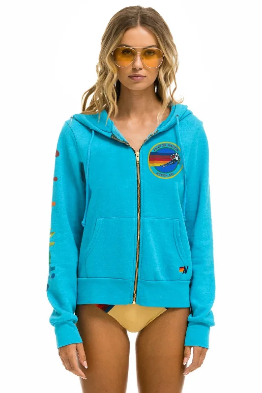 Women's tie - front hoodie in a lightweight fabric for summer layeringAVIATOR NATION ASPEN HOODIE - NEON BLUE Women's tie - front hoodie in a lightweight fabric for summer layeringAVIATOR NATION ASPEN HOODIE - NEON BLUE