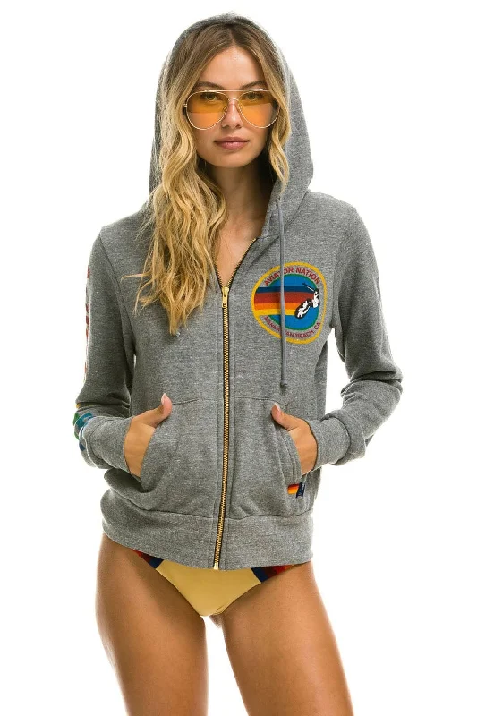 Women's zip - up sweatshirt in pastel blue for a soft and stylish outfitAVIATOR NATION MANHATTAN BEACH HOODIE - HEATHER GREY Women's zip - up sweatshirt in pastel blue for a soft and stylish outfitAVIATOR NATION MANHATTAN BEACH HOODIE - HEATHER GREY