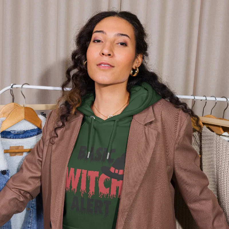 Women's crew - neck sweatshirt in a heather gray shade for a classic and versatile optionBasic Witch Alert Halloween Graphic Women Eco Raglan Hoodie Women's crew - neck sweatshirt in a heather gray shade for a classic and versatile optionBasic Witch Alert Halloween Graphic Women Eco Raglan Hoodie