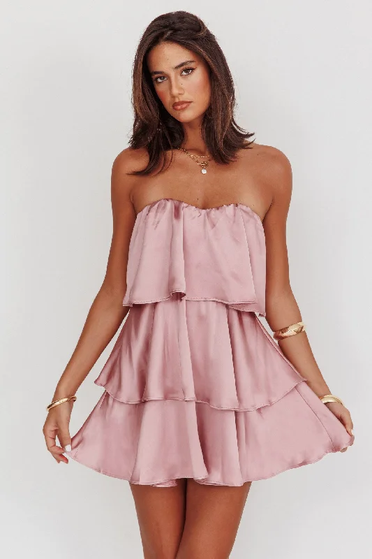 Maxi Women Dress with Floral Print for a Bohemian VibeBehati Tiered Layer Strapless Dress Dusty Rose