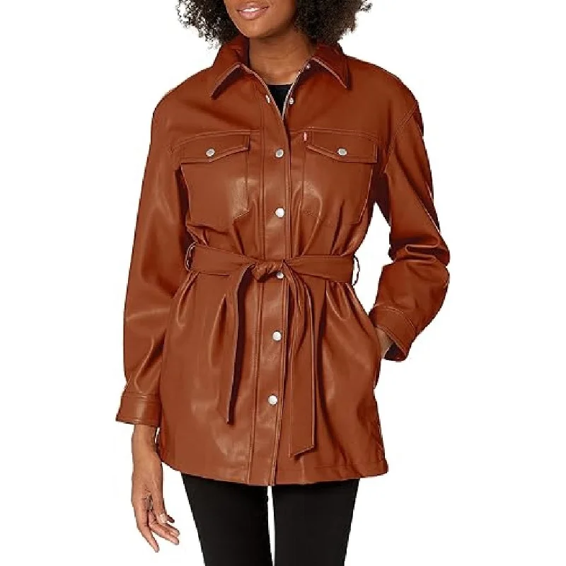 Fleece - lined men jackets for cold - weather commutingBrown Leather Shirt For Women With Full Zip And Hook&Loop Closer Fleece - lined men jackets for cold - weather commutingBrown Leather Shirt For Women With Full Zip And Hook&Loop Closer