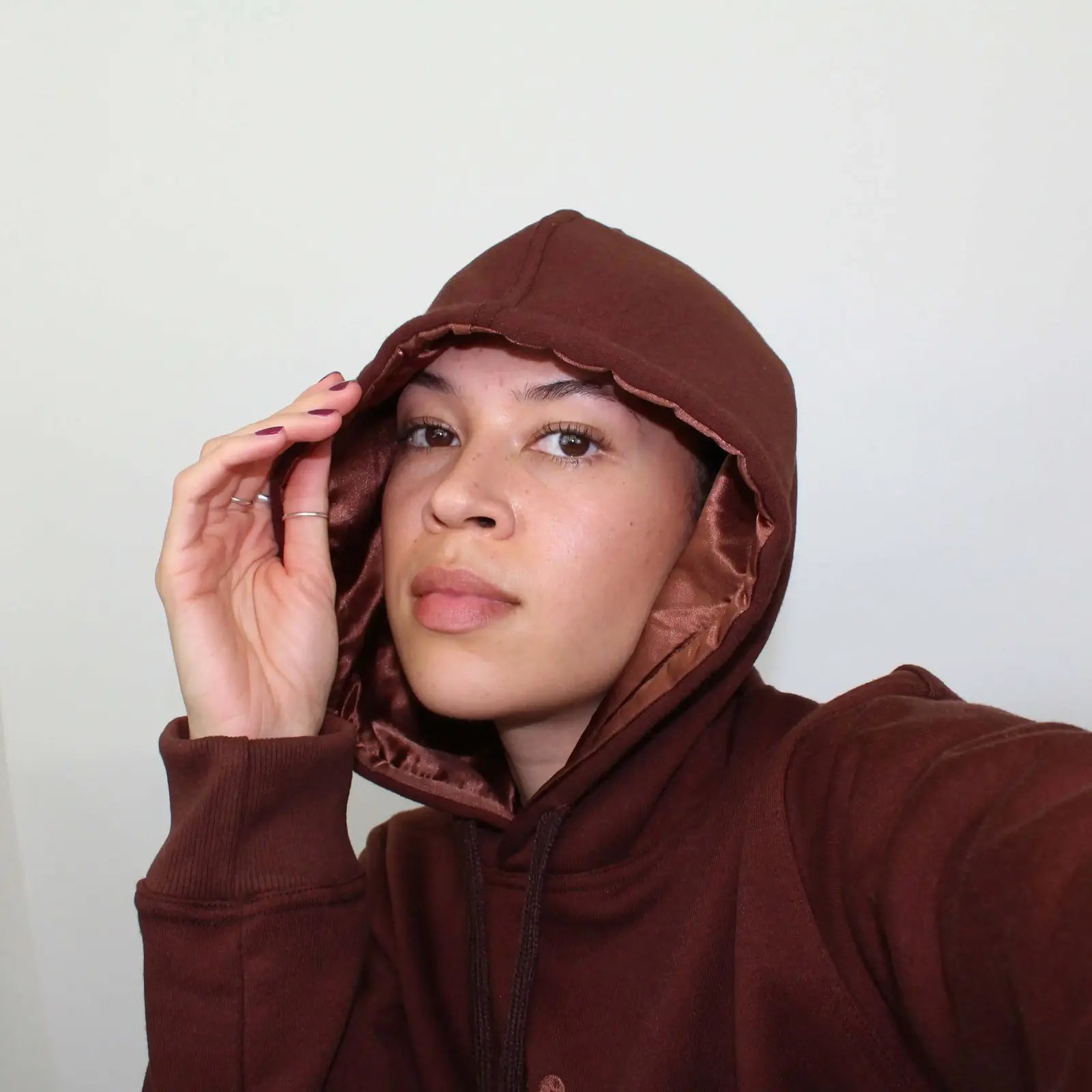 Satin Lined Hoodie - Brown