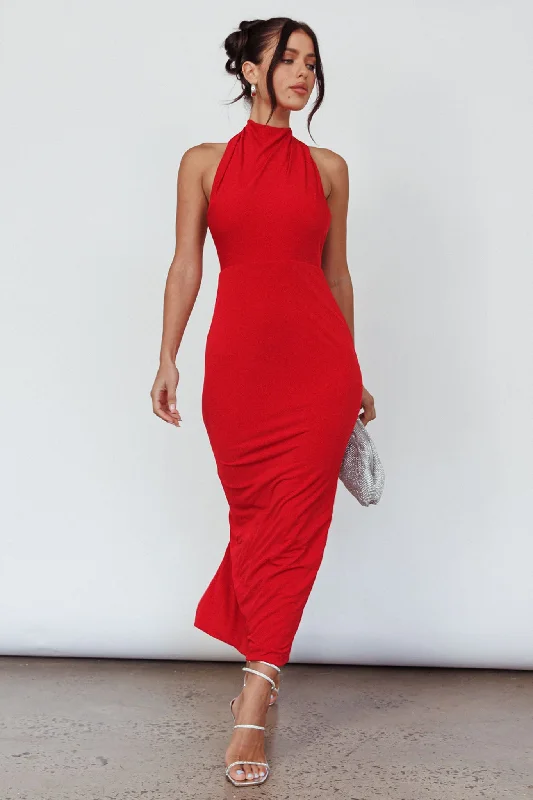 Ball Gown Women Dress with a Full Skirt for a Princess - like LookCaden Backless Halterneck Dress Red